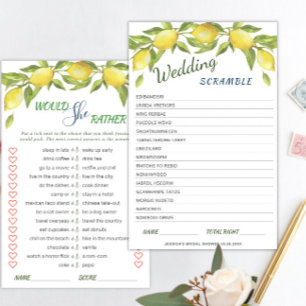 DOUBLE SIDED Lemons & Greenery Bridal Shower Game