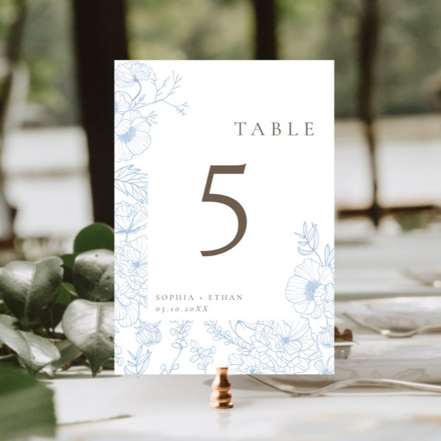Double Sided Line Art French Blue Wedding Table Number (Creator Uploaded)