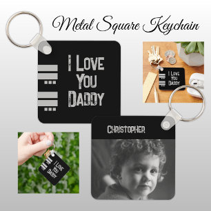 Double sided love daddy add name black grey photo key ring