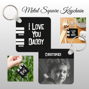 Double sided love daddy add name black white photo key ring