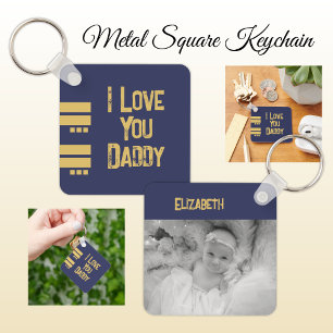 Double sided love daddy add name navy gold photo key ring