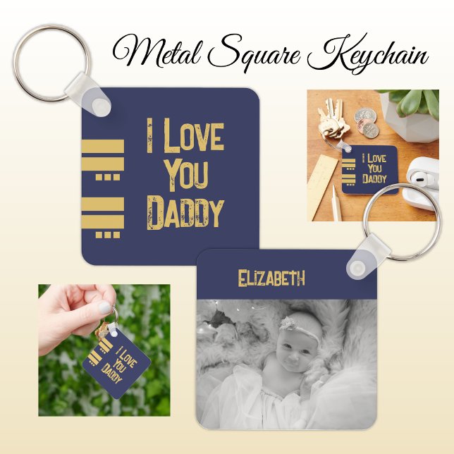 Double sided love daddy add name navy gold photo key ring (Creator Uploaded)