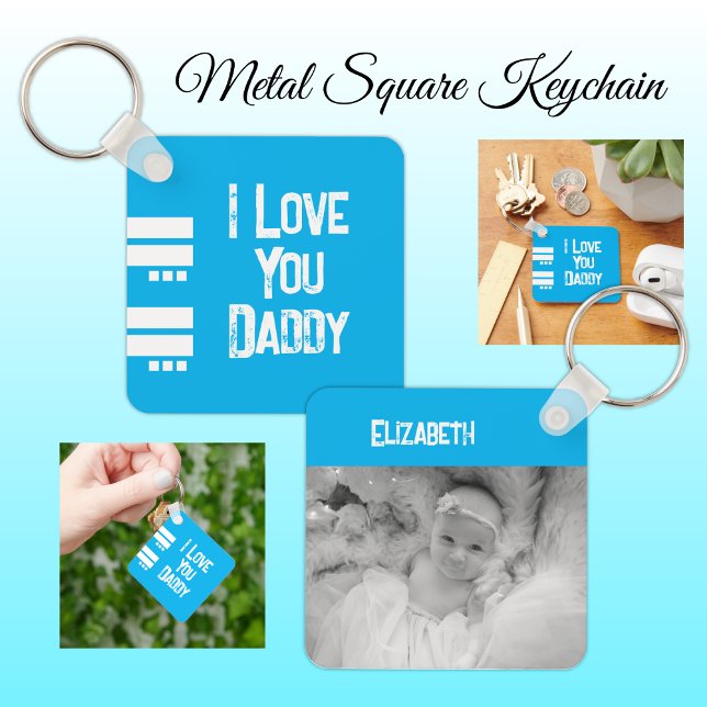 Double sided love daddy add name white blue photo key ring (Creator Uploaded)