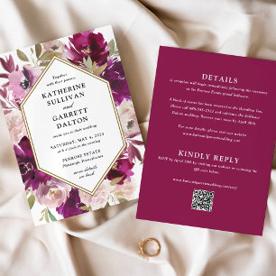 Double-sided Magenta Floral Wedding Website Invitation