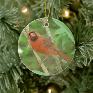 Double Sided Male and Female Cardinals Christmas Ceramic Tree Decoration