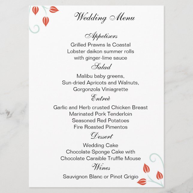 Double Sided -Menu /Wedding Ceremony Program Programme (Front)