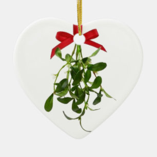 **DOUBLE SIDED MISTLETOE** HEART SHAPPED CERAMIC TREE DECORATION