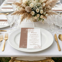 Double-Sided Mocha Mousse Boho Floral Wedding Bar+ Menu