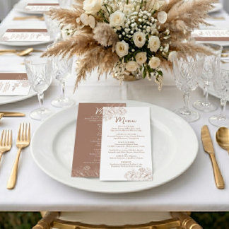 Double-Sided Mocha Mousse Boho Floral Wedding Bar+ Menu