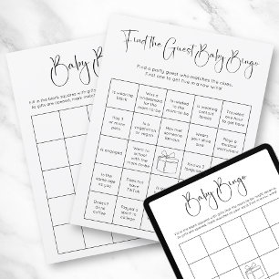 Double Sided Modern Script Baby Shower Bingo Game Invitation