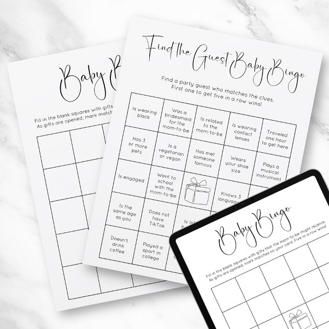 Double Sided Modern Script Baby Shower Bingo Game Invitation (Creator Uploaded)