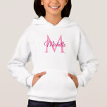 Double Sided Monogram Name White Pink Girls<br><div class="desc">Double Sided Monogram Name White And Pink Template Elegant Trendy Girls' Pullover Hoodie.</div>