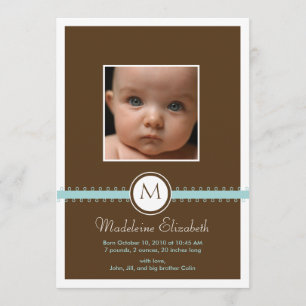 Double Sided Monogram Ribbon Birth Announcement