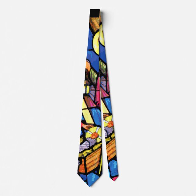 Double Sided Nativity Stained Glass Christmas Tie (Front)