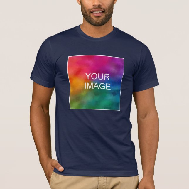 Double Sided Navy Blue Custom Add Image Logo Men's T-Shirt (Front)