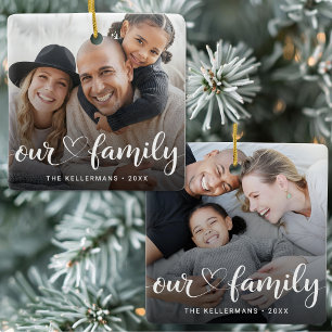 Double Sided Our Family 2 Photo Christmas Ceramic Ornament