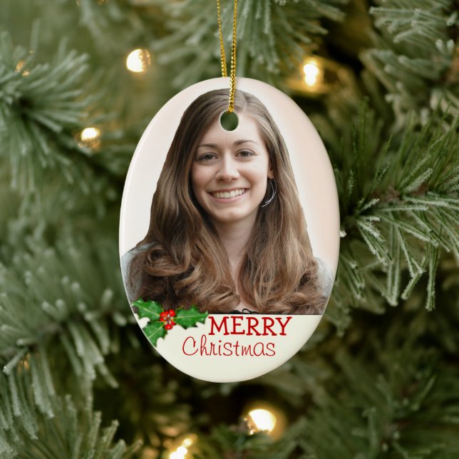Double-Sided Oval Christmas Photo Ornament (Tree)