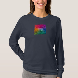 Double Sided Photo Design Print Womens Navy Blue T-Shirt