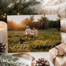 Double Sided Photo Gold Script Happy Holidays 