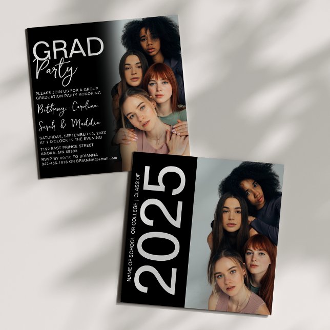 Double Sided Photo Group Graduation Party Invitation (Creator Uploaded)