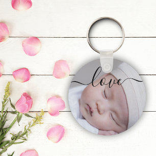 Double-Sided Photo Love Brush Script Custom Key Ring