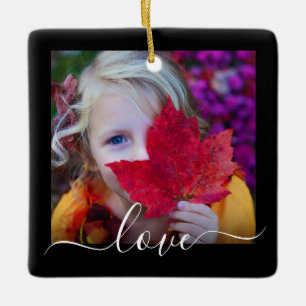 Double Sided Photo Love Text Black Ceramic Ornament