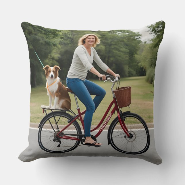 Double-Sided Pillow: Mother's Bike Adventure Cushion (Front)