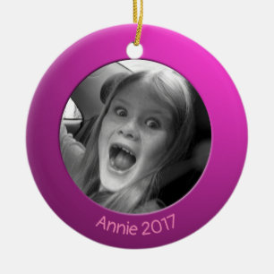 Double Sided Pink 2 x Custom Photo and Text Ceramic Tree Decoration