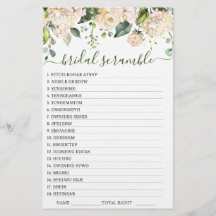 DOUBLE SIDED Pink Blush Flowers Bridal Shower Game