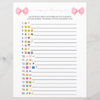 Double Sided Pink Bow Emoji Baby Shower Game Card