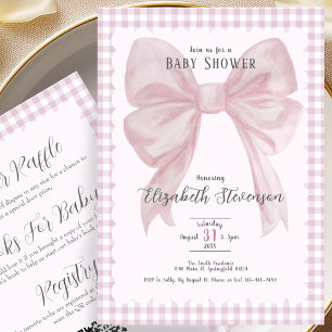Double Sided Pink Bow Girly Baby Shower Invitation