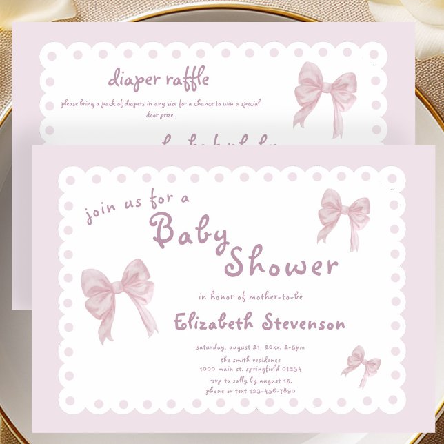 Double Sided Pink Bows Baby Shower Invitation (Creator Uploaded)