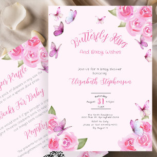 Double Sided Pink Butterfly Baby Shower Invitation