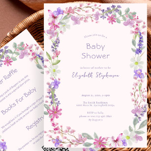 Double Sided Pink Flowers Baby Shower Invitation