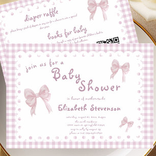 Double Sided Pink Gingham Baby Shower Invitation