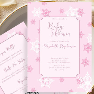 Double Sided Pink Snowflake Baby Shower Invitation