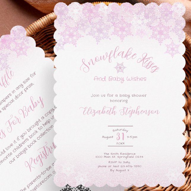 Double Sided Pink Snowflake Baby Shower Invitation (Creator Uploaded)