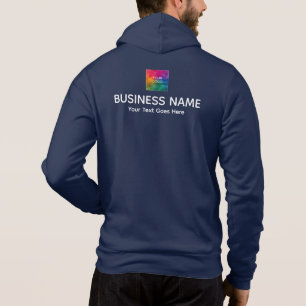 Double Sided Print Add Logo Men's Navy Blue Hoodie