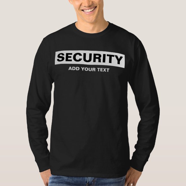 Double Sided Print Long Sleeve Mens Security Black T-Shirt (Front)