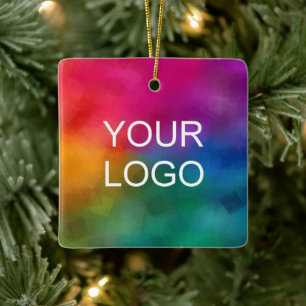 Double Sided Printed Your Business Logo Square Ceramic Ornament