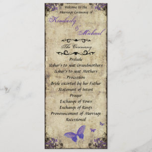 Double Sided Purple Butterfly Wedding Program Programme