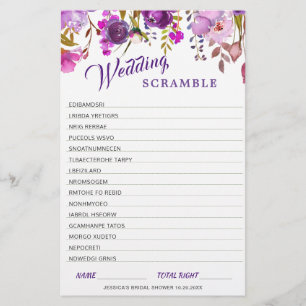 DOUBLE SIDED Purple Floral Bridal Shower Game