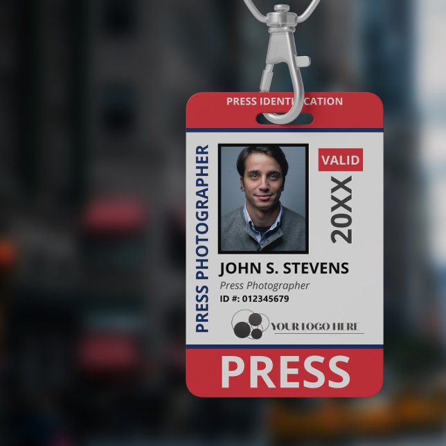 Double Sided Red Blue Photo & Logo Press ID ID Badge (Creator Uploaded)