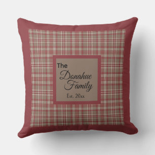 Double Sided Red, Tan and White Plaid Family Cushion