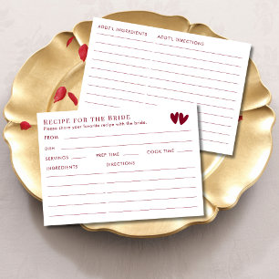 Double Sided Red Valentines Bridal Shower Recipe  Enclosure Card