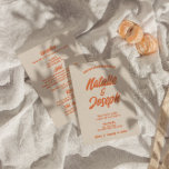 Double Sided Retro Colourful Bold Bright Wedding   Invitation<br><div class="desc">This wedding invitation is perfect for your wedding if you looking for unique and easy editable design .An elegant unique simple minimalist cream orange wedding template invitation. Which features plain cream background. And orange bold groovy 70s bride's and groom's first names. and editable info with details as reception, rsvp, hotel...</div>