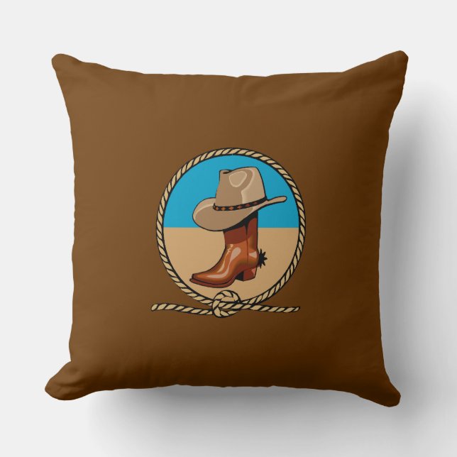Double Sided Rodeo Brown Cowboy Boots and Hat Cushion (Front)