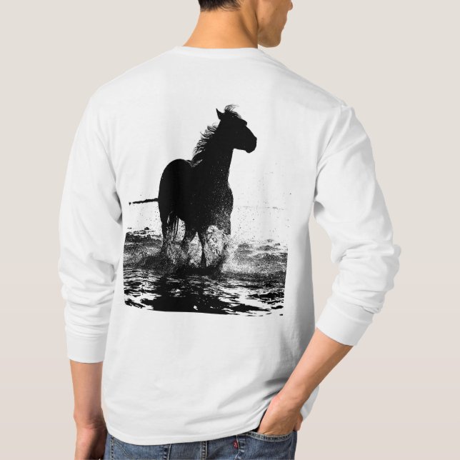 Double Sided Running Horse Mens Long Sleeve T-Shirt (Back)