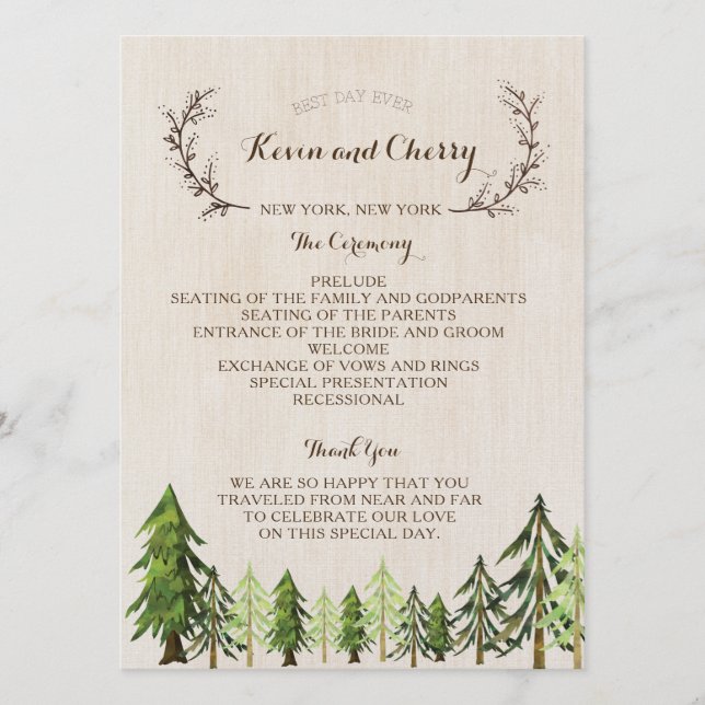 Double-Sided Rustic Wedding Ceremony Program Programme (Front)