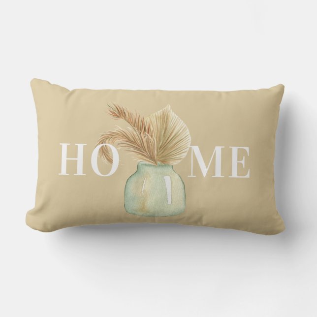 Double-sided sand mustard teal vase Boho custom  Lumbar Cushion (Front)